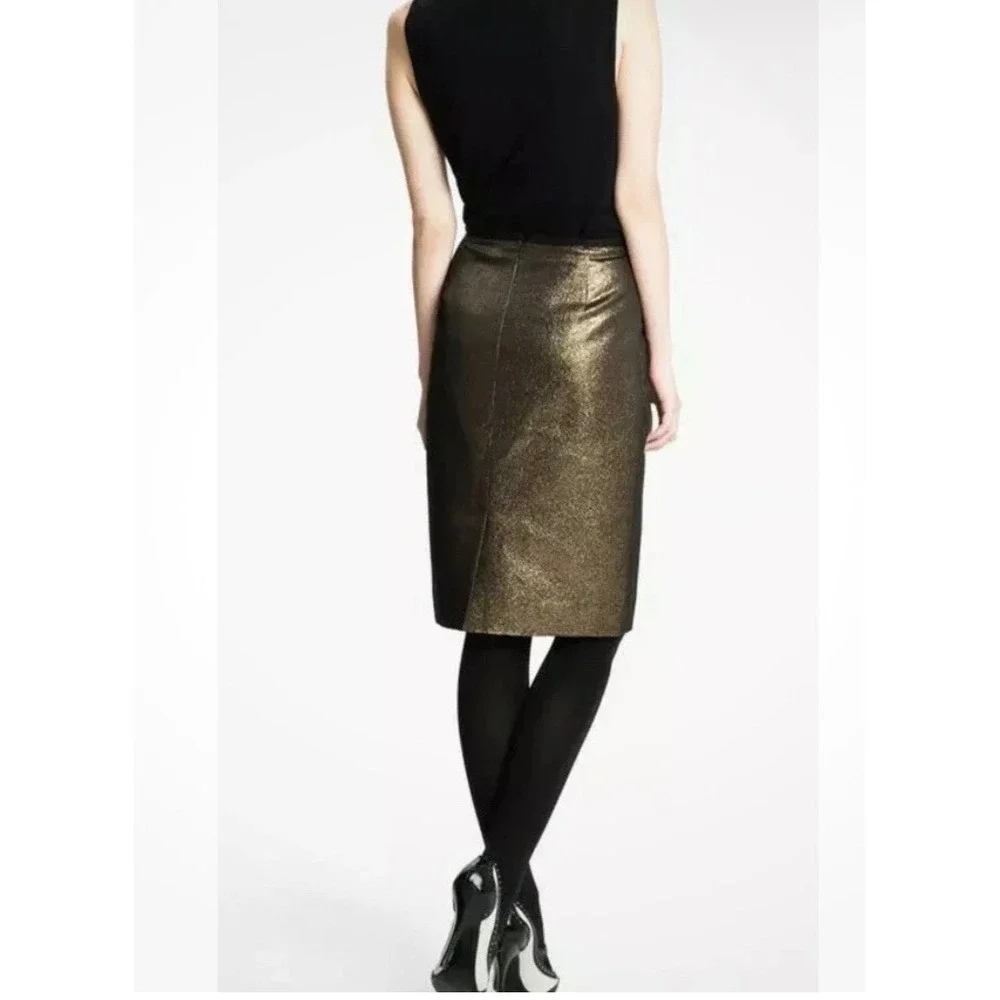 $325 TORY BURCH Brandy Metallic Bronze/Blk Pencil Skirt Holiday Party Cocktail 6